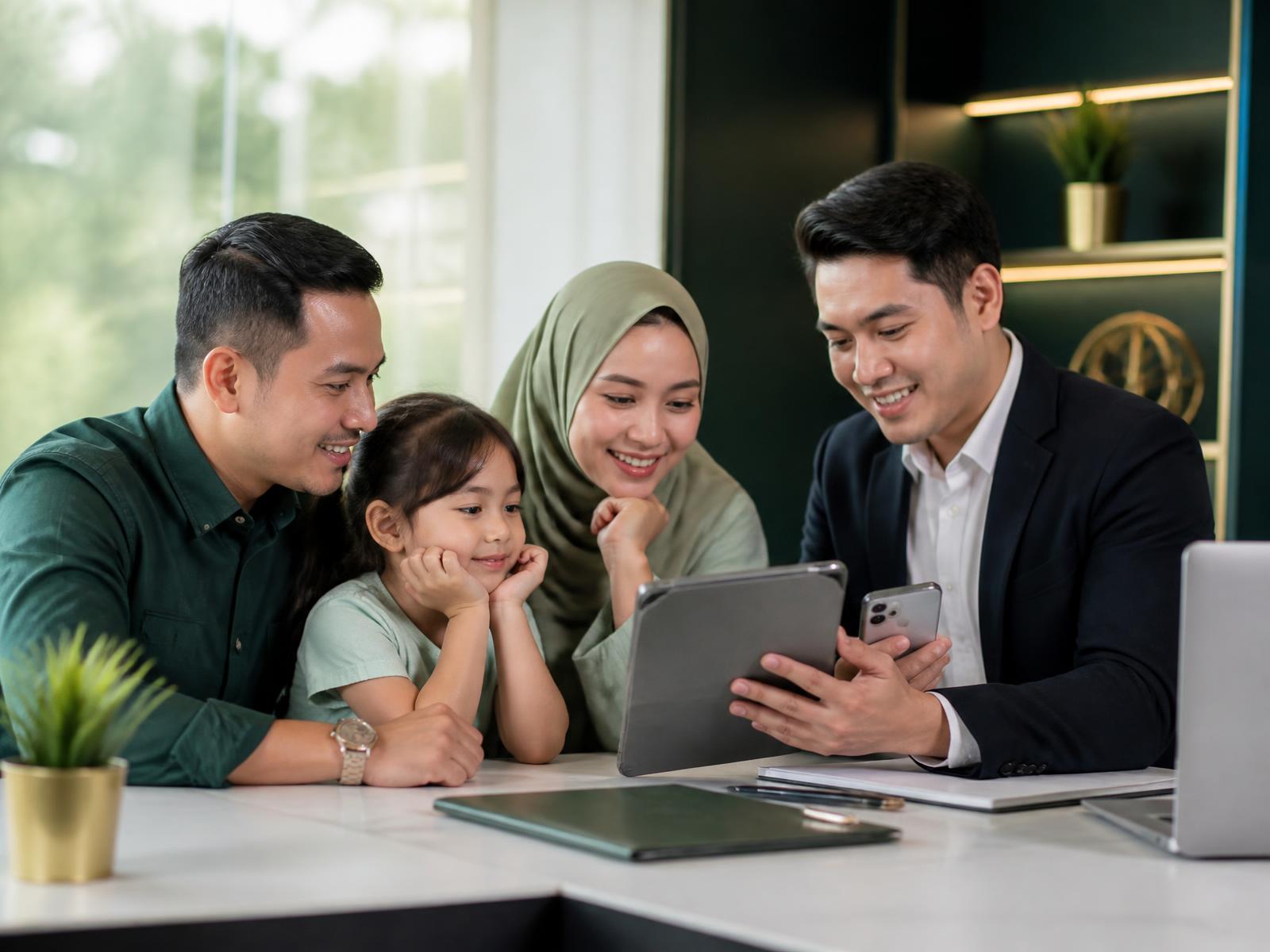 Pasukan perunding kewangan membantu sebuah keluarga menyemak permohonan pembiayaan
